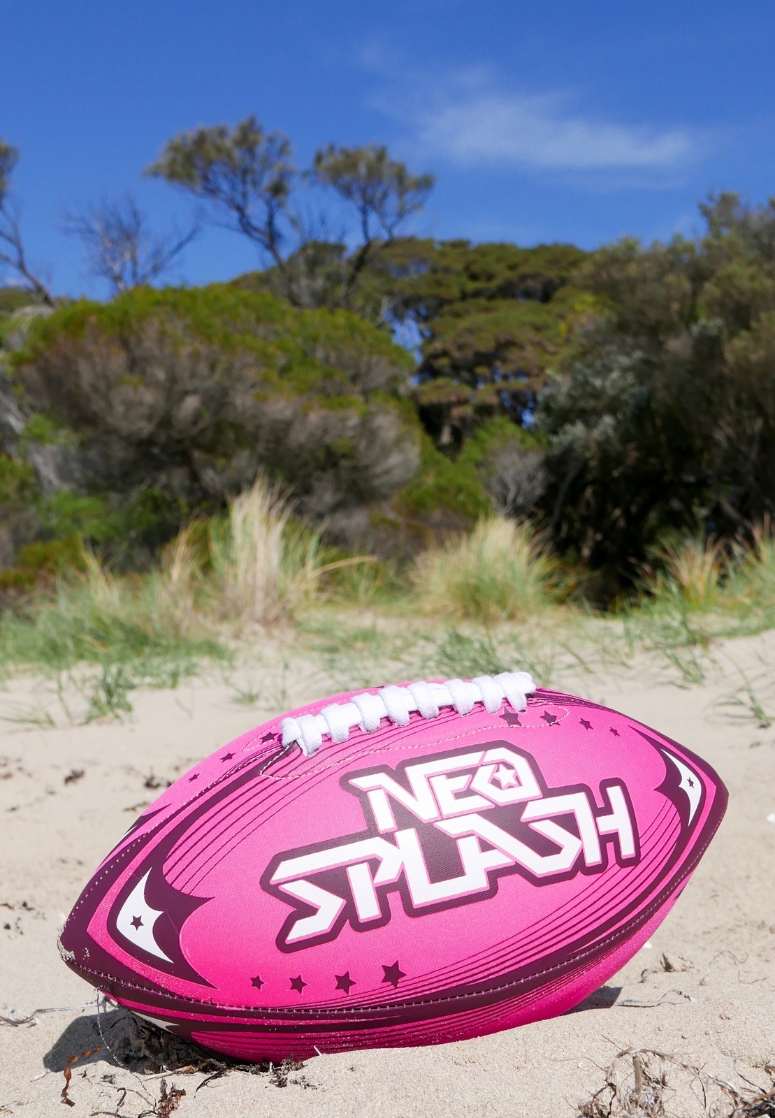 Neo Splash American football stocking filler blue DEFLATED neoprene soft touch ball Rugby shape ball- pocket money