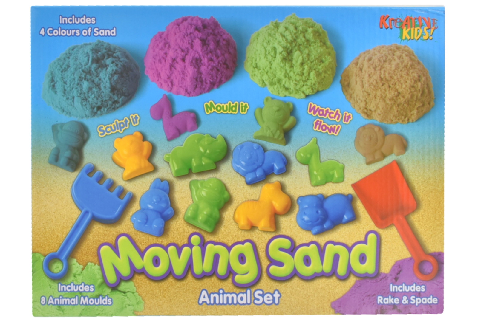 Magic Moving Motion Sand 600g With 8pc Animal Moulds Kids Children Fun Play Set 
