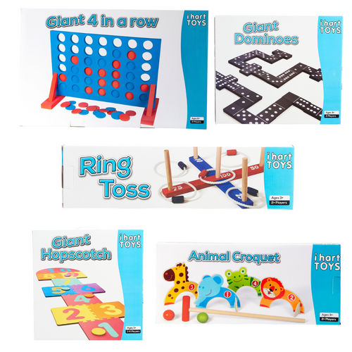 Giant 4 in a Row, Dominoes, Ring Toss, Animal Croquet and Hopscotch Bundle Pack
