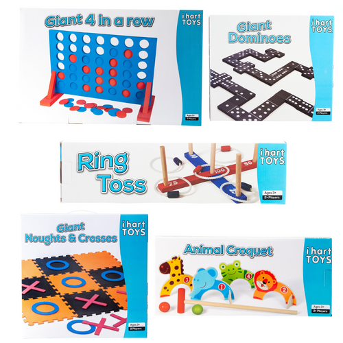 Giant 4 in a Row, Dominoes, Ring Toss, Noughts & Crosses and Animal Croquet Bundle Pack